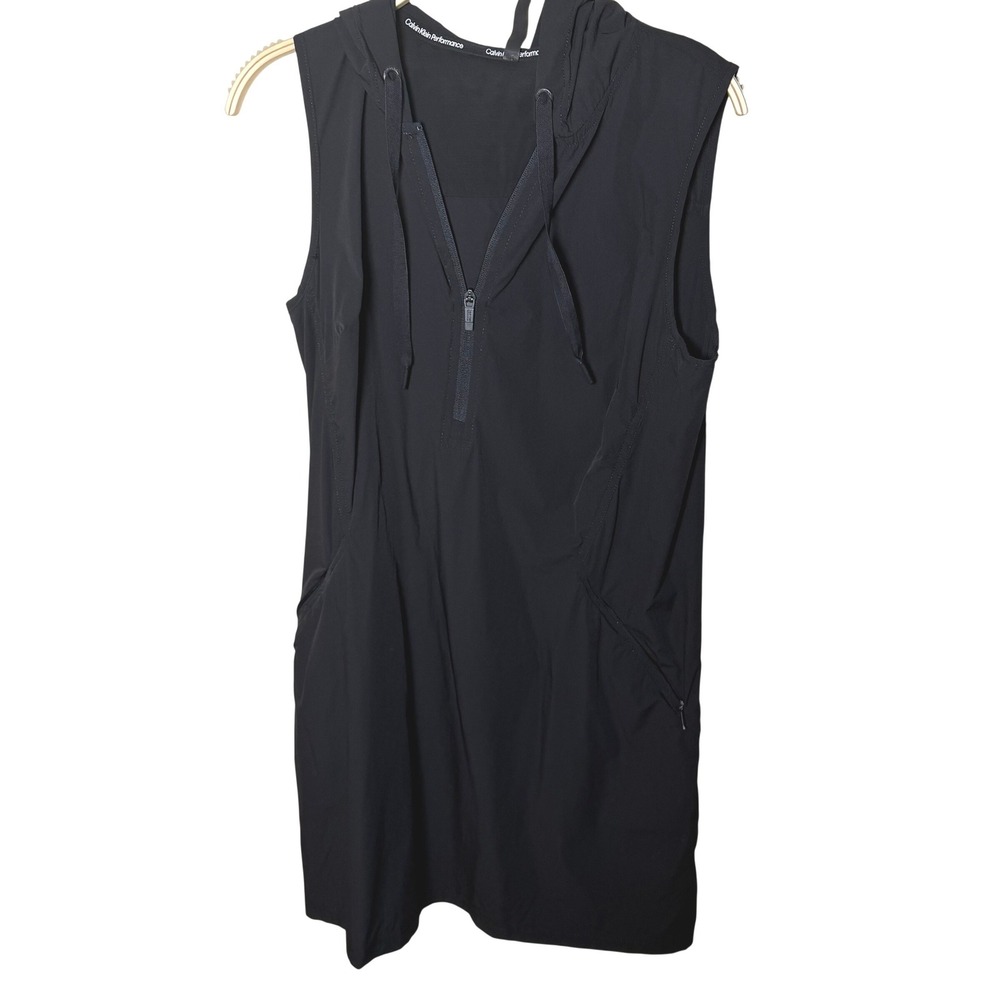 Calvin Klein Performance Womens Black Sleeveless Hooded Quarter Zip Dress Medium